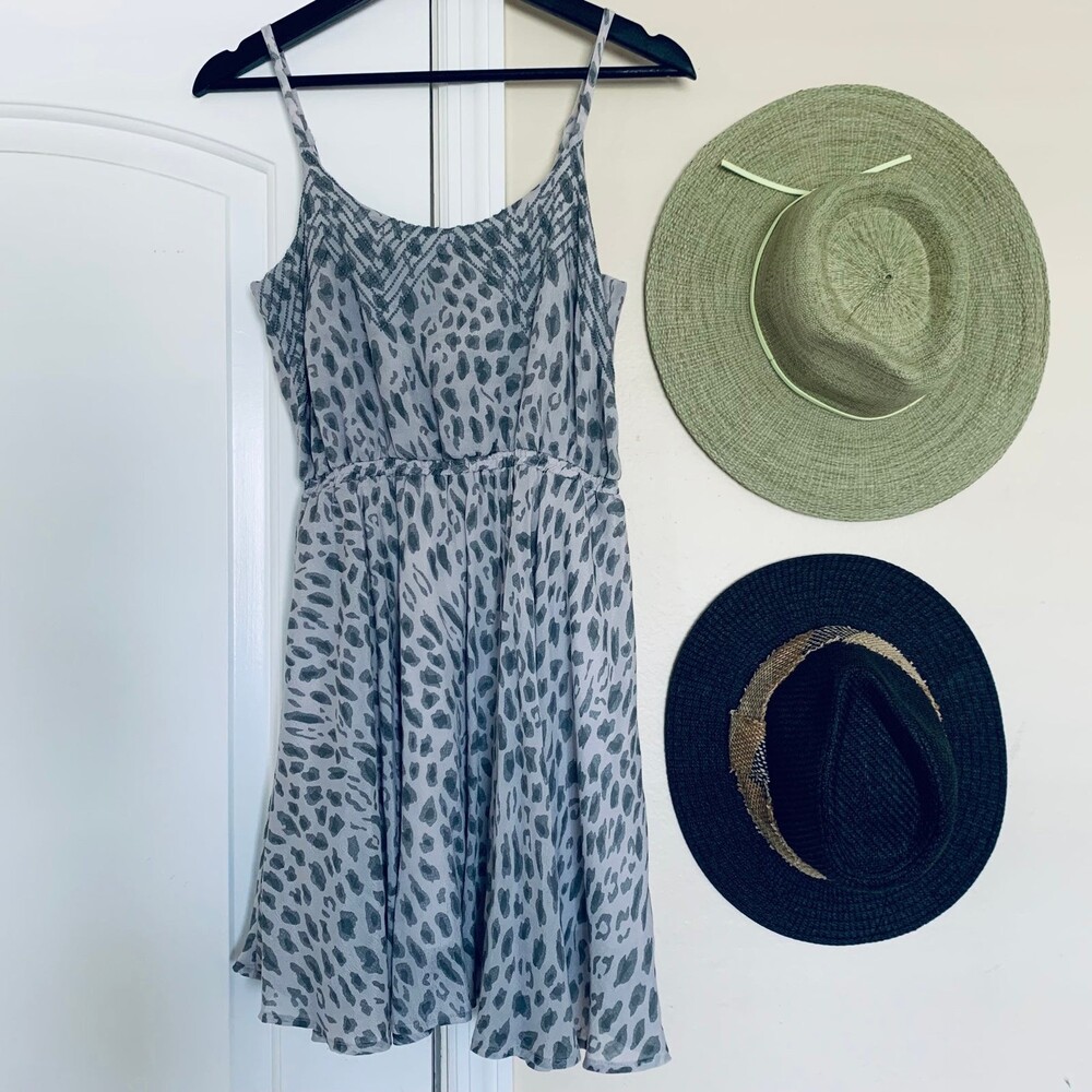 Lucca Couture Grey & Silver Leopard Animal Print Fit & Flare Summer Dress | M